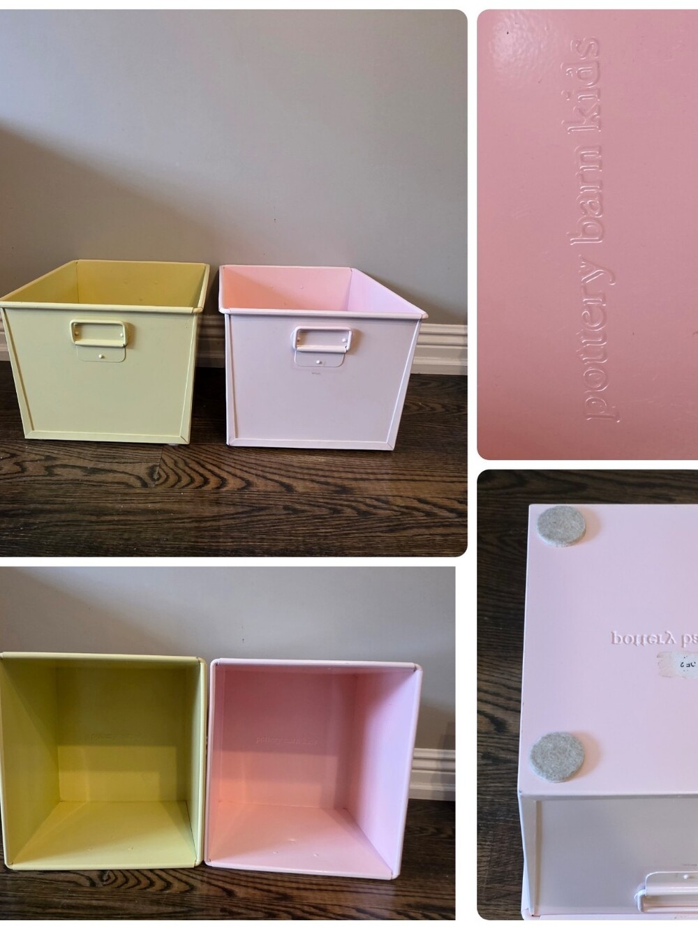 Pottery Barn Kids Metal Storage Bins Set Of 2 Pink Yellow Pastel Cube Organizers